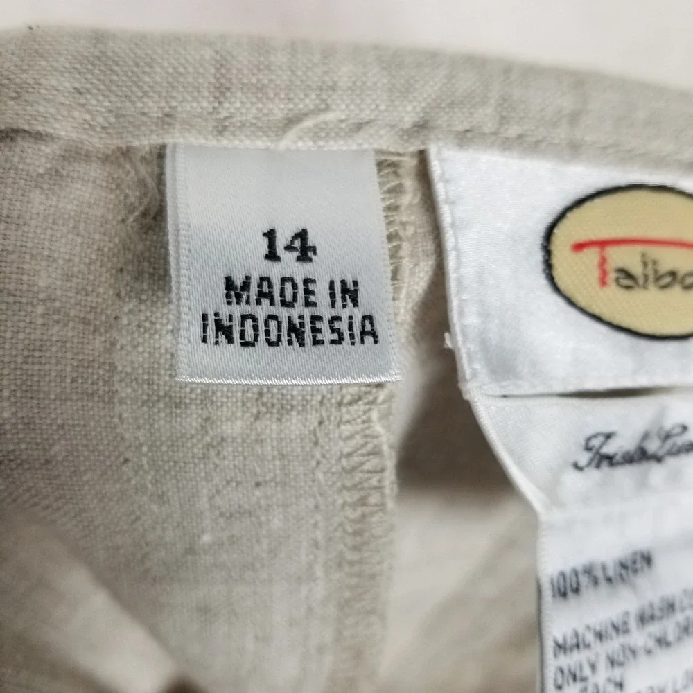 Talbots Linen Skirt Womens 14 Beige Irish Linen A-Line Midi Side Tie Zip